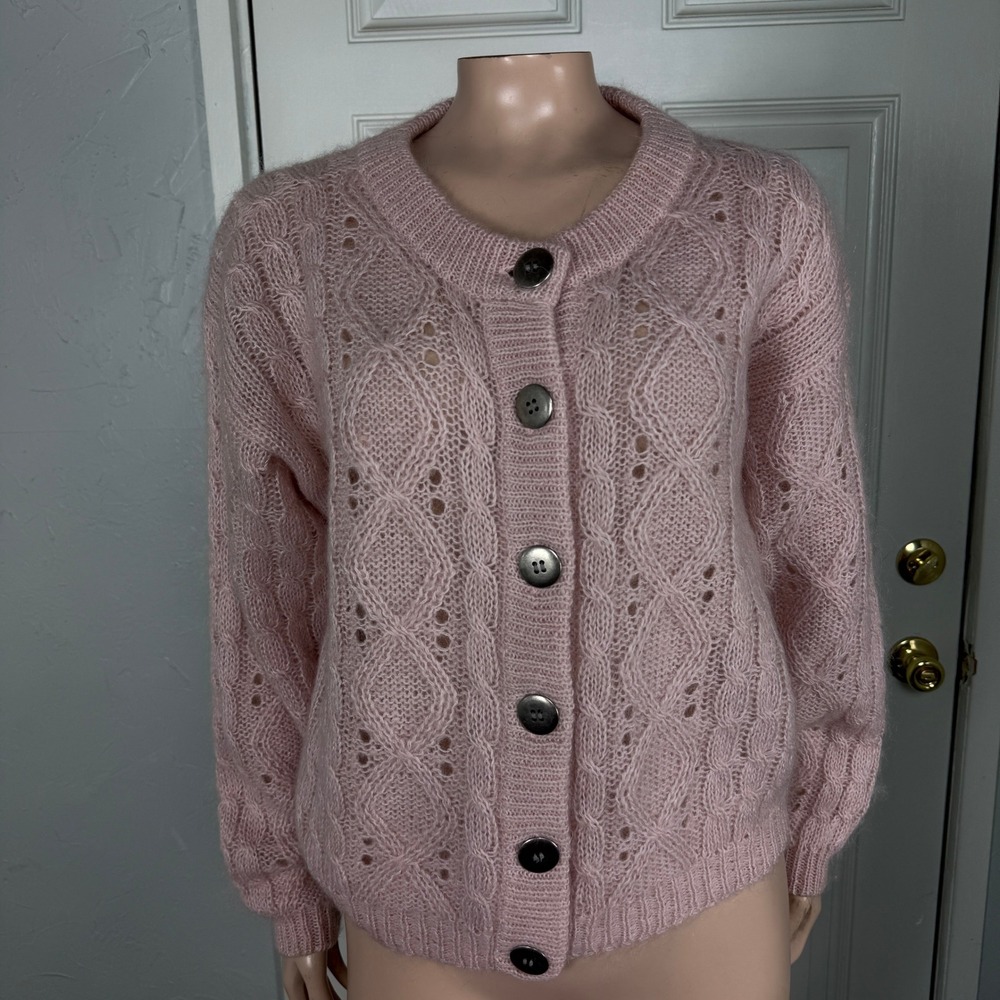 Vintage Y2K 90s Maurices Women's Sweater M Mohair Crew neck Cardigan Button Z4-4